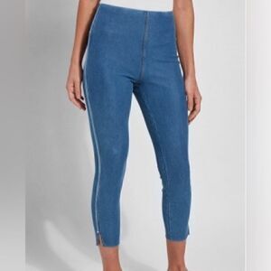 Lysse Cropped Side Slit Denim Ankle Length Leggings Light Wash Women’s Size S